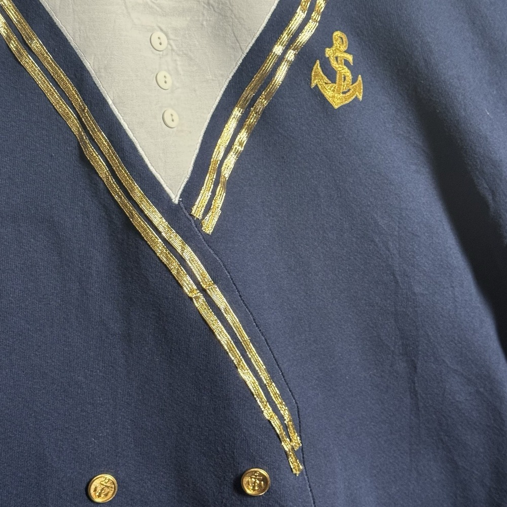 Vtg 1980s HALLOWEEN COSTUME XL Navy Blue Sailor Nautical Sweatshirt Crewneck - Picture 3 of 16
